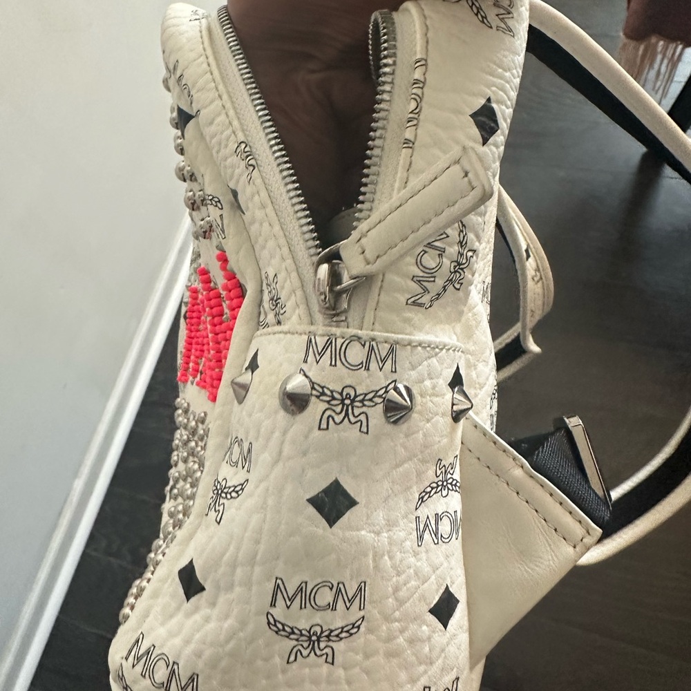 MCM White and Pink Studded Backpack - Picture 5 of 16